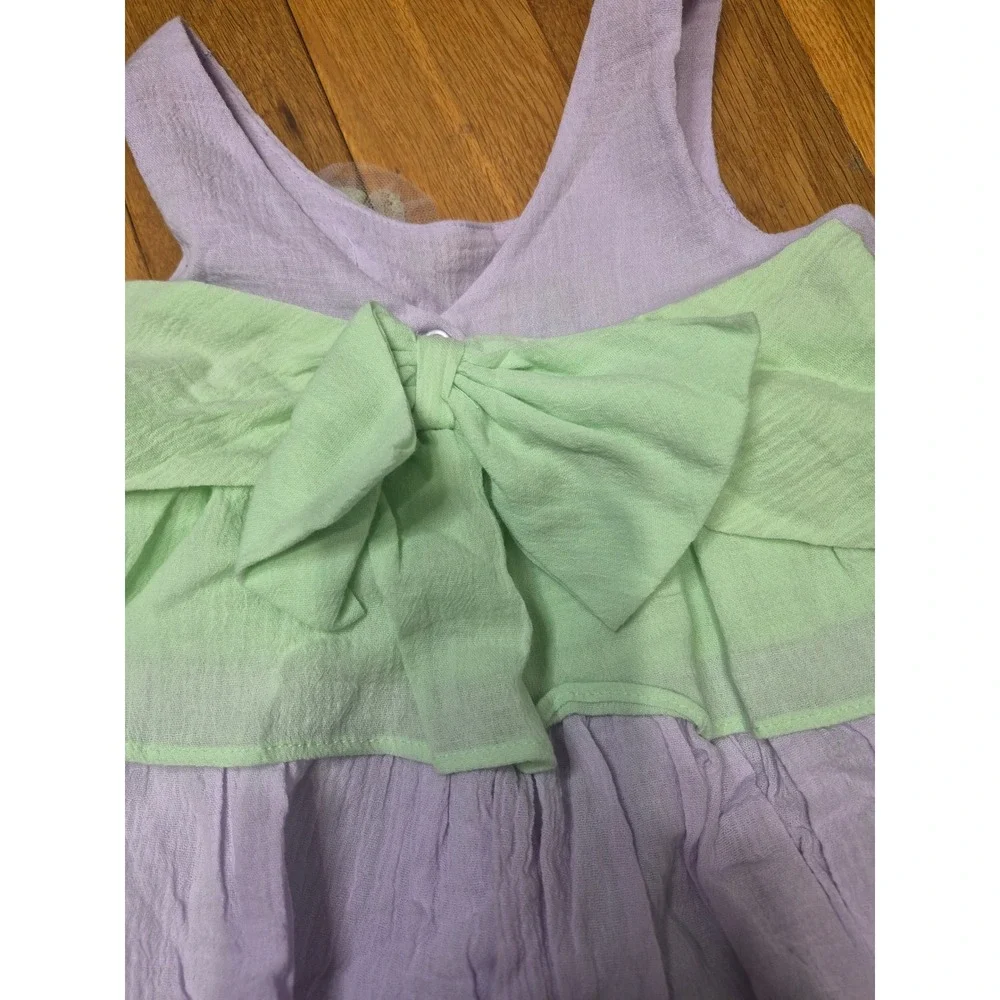 Marmellata Girls 3T Tiered Ruffle Cotton Gauze Dress Lilac Mint Green Bow NWT